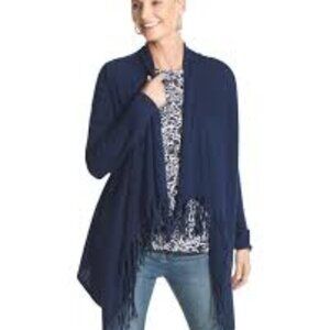 Chico's Ariana Convertible Fringe Cardigan Navy Blue Size M